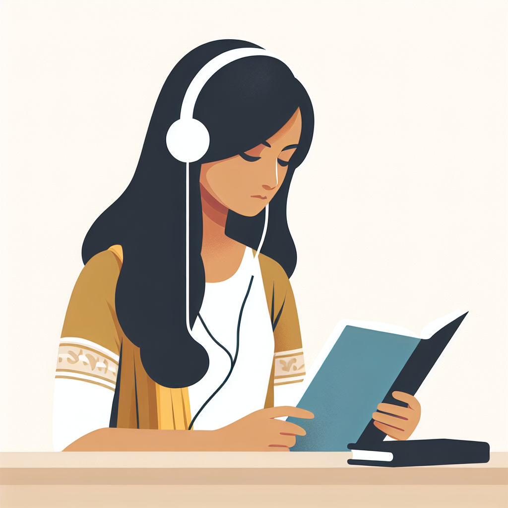 リスニング学習をする学生のイラスト