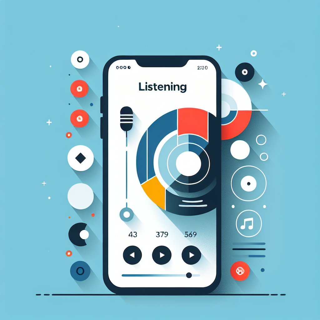 リスニングアプリのインターフェースを表示したスマートフォンのイラスト