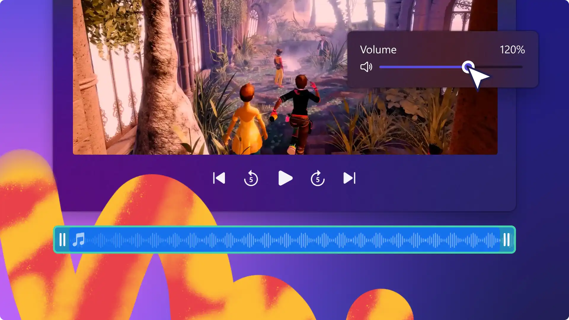 Clipchamp で音量を編集するユーザーの画像。